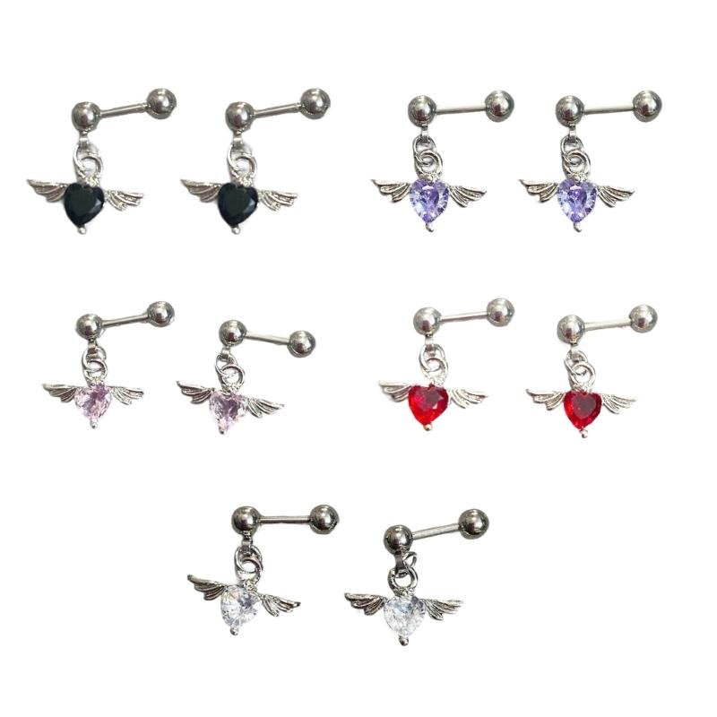 Rustproof Steel Angelic Heart Earrings Versatile Jewelry For Teens And Adults Trendy Style Ear Studs Accessory