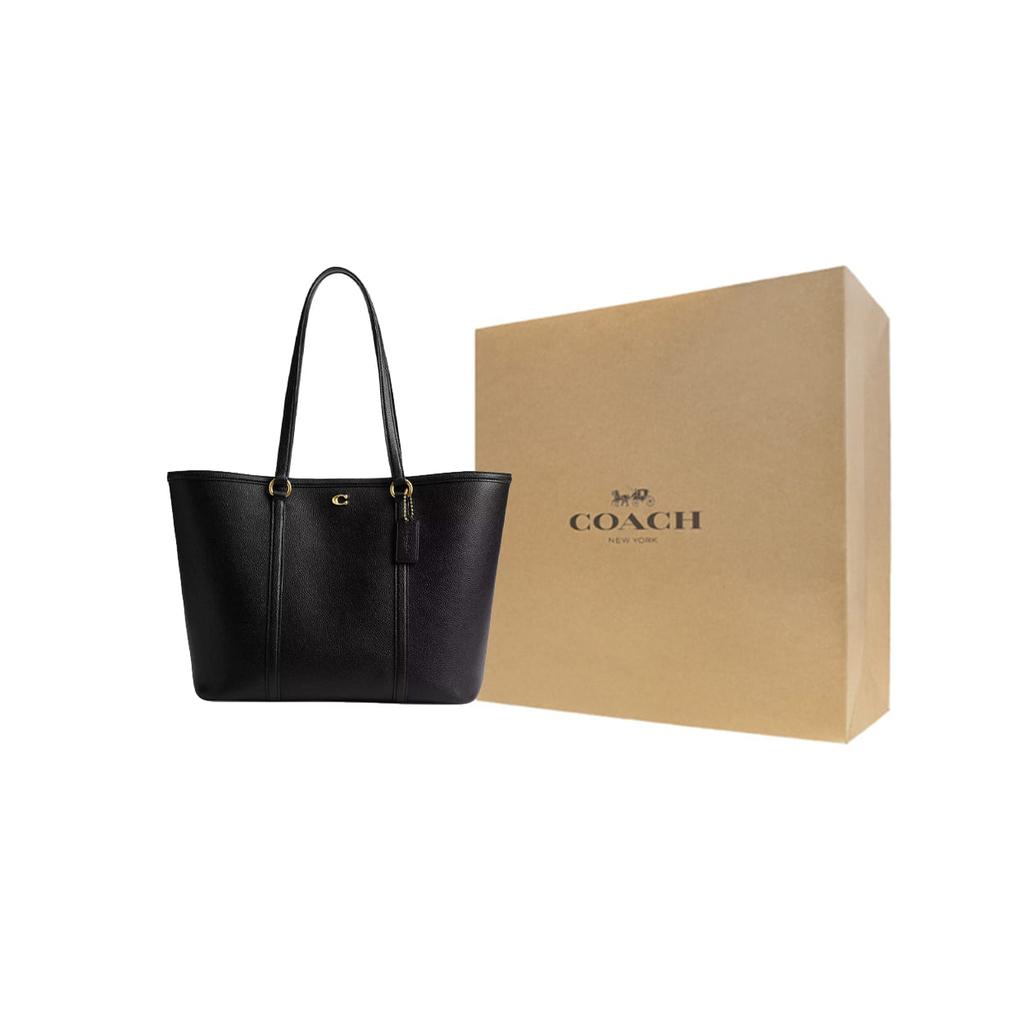 Coach Polished Pebble Leather Tote Bag, Shopping Bag, Shoulder Bag Large Women's Black CU056-B4BK