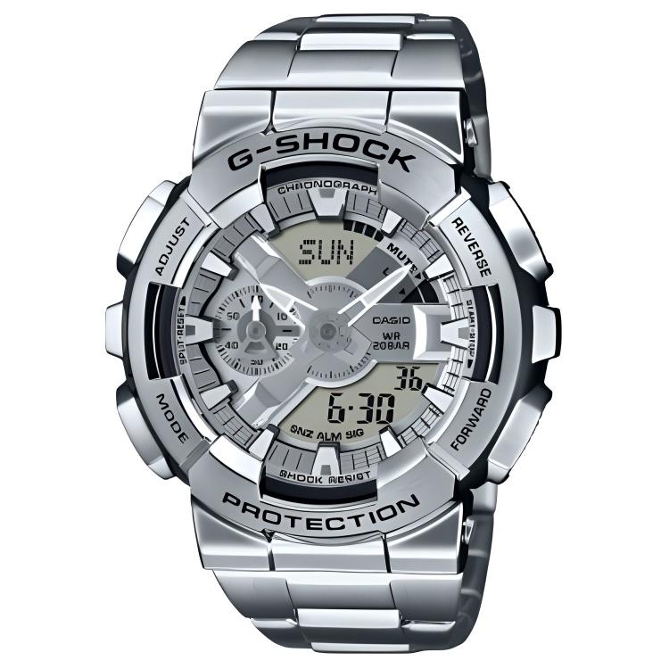 

CASIO G STEEL Collection Dual Display Disk Quartz Movement Stainless Steel Strap Watch Men s Watches GM-110D-8A Silver Dial