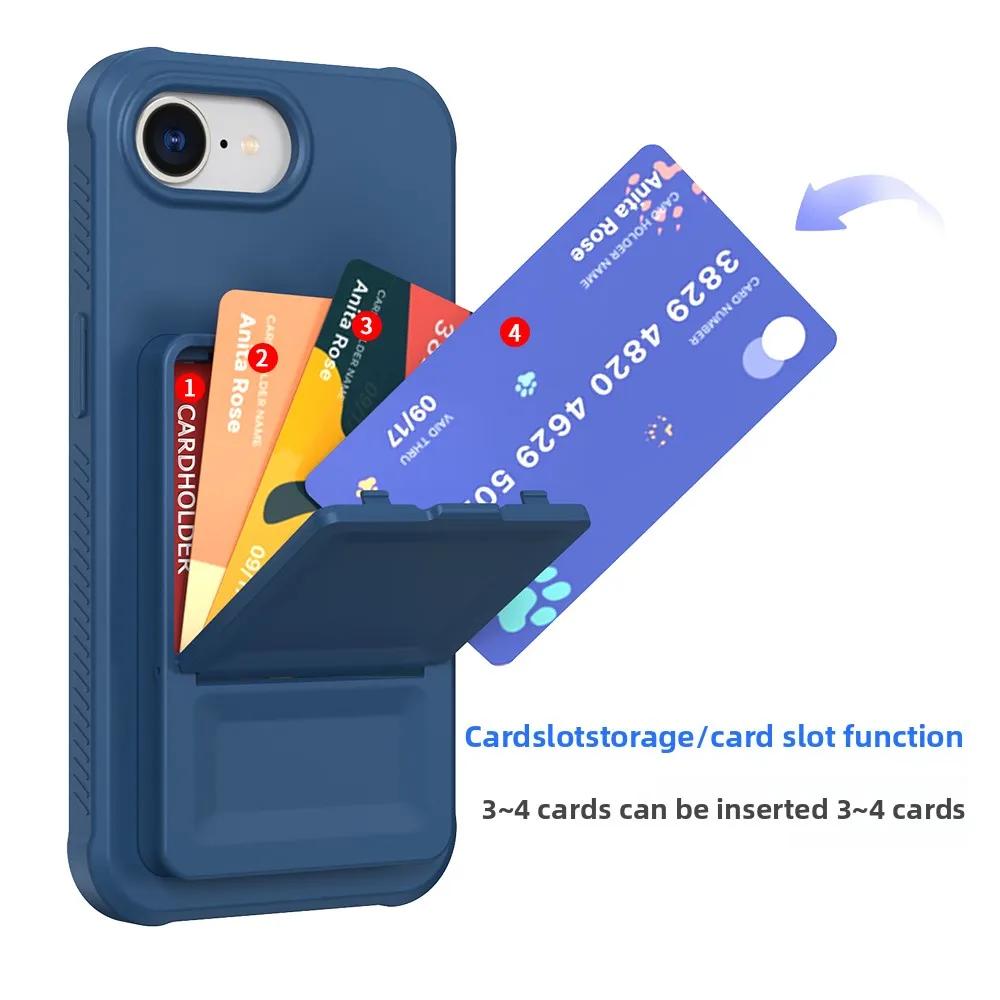 

Protective Bracket Mirror Wallet Case with Card Holder for iPhone 16E 16 pro Max 16 plus - Durable Cover For iPhone 16E синій