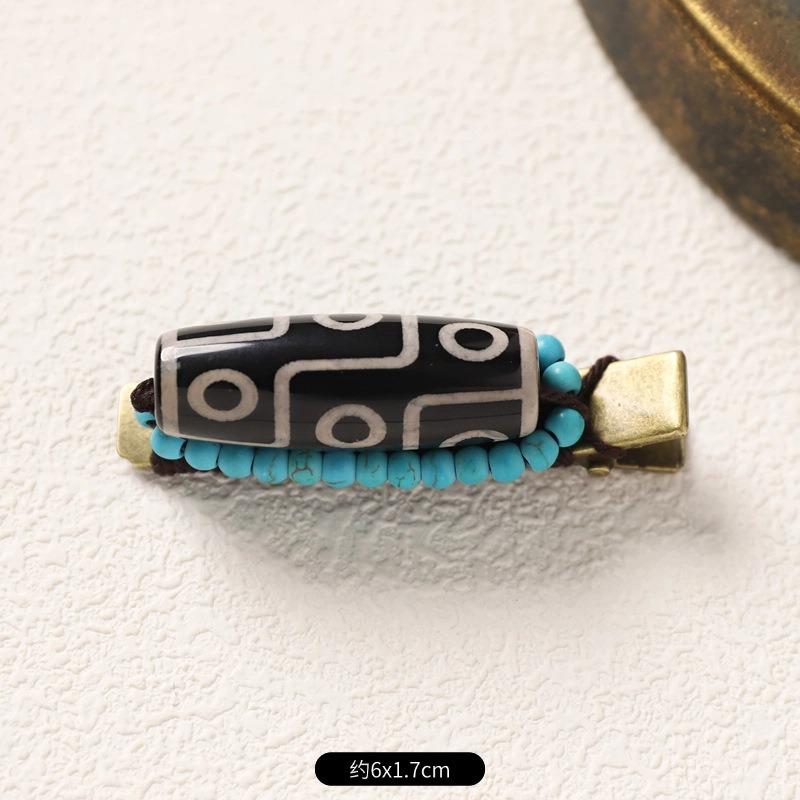 Retro Handmade Hairpin Niche Exquisite Woven Turquoise Beeswax Bangs Side Clip Tibetan Hair Jewelry