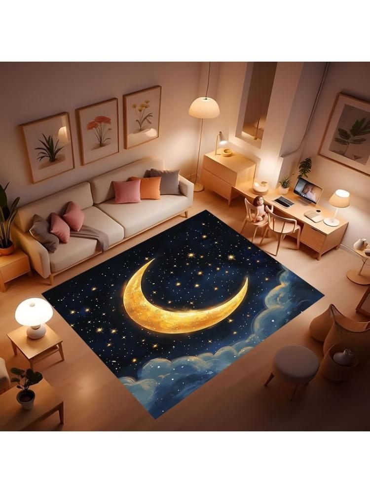 Moon and Sun Carpet Bohemian Decorative Rug, Washable Rug for Bedroom Office Hallway Living Room Mysterious Crescent Moon Sun