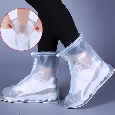 Mittellange, wasserdichte, rutschfeste, dicke Regenschuhüberzüge für Männer und Frauen mit Reißverschluss – PVC, verschleißfest.