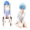 Rem in White Clothes and Pink Pajamas Figurine - Two-Dimensional Isekai Girl Sitting on Chair.