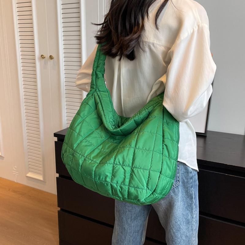 Women Quilted Crossbody Bag Casual Down Satchel Bag Fashion Shoulder Bag Solid Color Messenger Bag Versatile Slouchy Shopping Ba