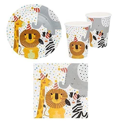 Ensemble de vaisselle de fête - BOLAND - Safari - 8 gobelets en papier - Assiettes 23 cm - 20 serviettes 33 cm