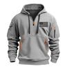 Men Spring Fall Fitness Hoodie with Zipper Decor Plush-lined Hooded Multi Pockets