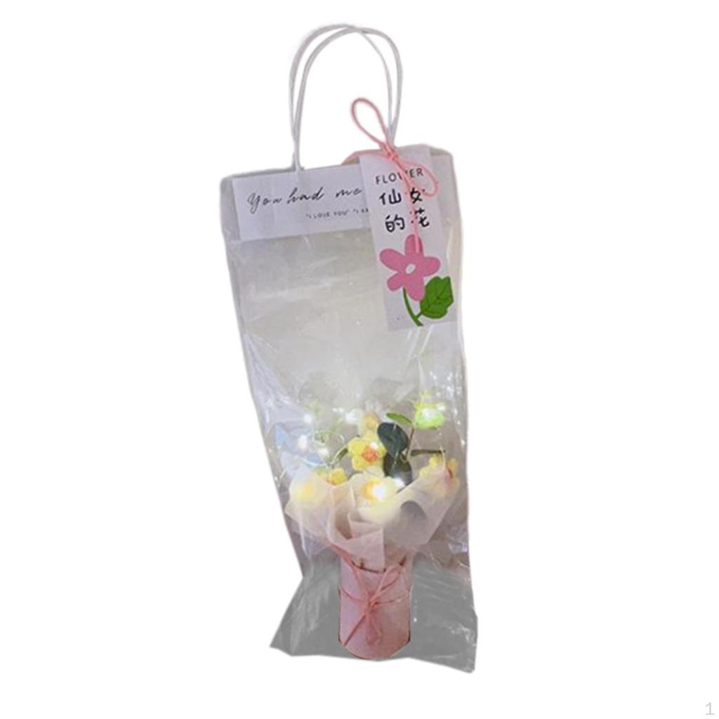 Artificial Flowers Crochet Flower Bouquet with Lights Decor Knitting for Girlfriend Shelf
