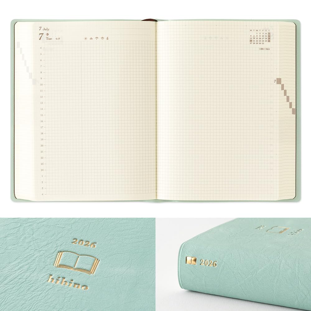 Midori Hibino 2026 Planner, A6, Daily, Limited Edition, Bookmark Included, Blue-Green, 22400006 (Starts December 2025)