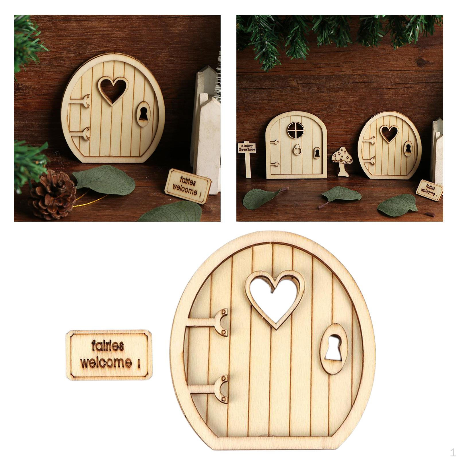3D Wooden Door Miniatures Kit with Window Doormat Decoration, Three-Dimensional A
