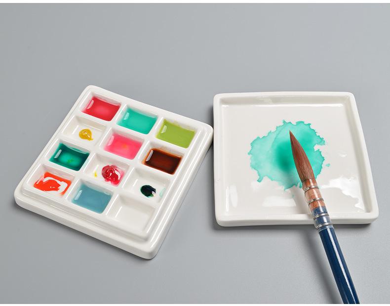 Shimingke 12-Grid Ceramic Palette with Lid - Easy To Clean for Oil and Watercolor Painting