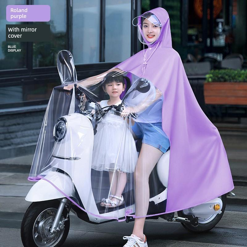 Raincoat Electric Car Double Mother and Child Women Parent-Child Long Body Rainstorm Prevention Battery Motorcycle Special Transparent Poncho