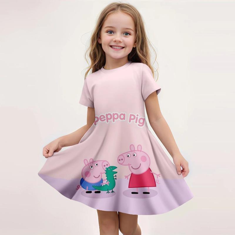 3D Printed T-shirt Peppa Pig  Dress Kids Fashion Cartoon Pattern Cute Short Sleeved Dresses Cosplay Youth Girl Clothes