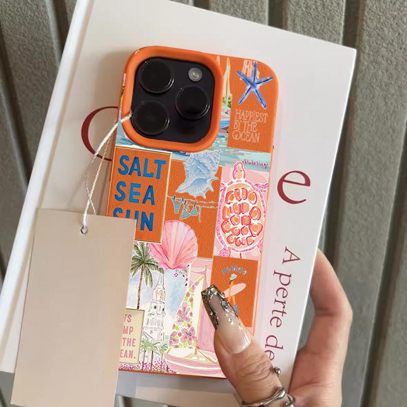 

Seaside Element Collage Pattern Phone Case For iPhone 17 16 15 14 13 12 11 Pro Max 15 Plus 17 Air X XS XR Shockproof Soft Cover iPhone17