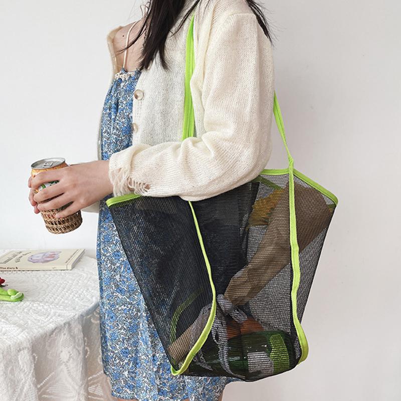 Large Capacity Beach Bag Lightweight Mesh Tote Bag Fashionable and Versatile Shopping Bag For Women Travel