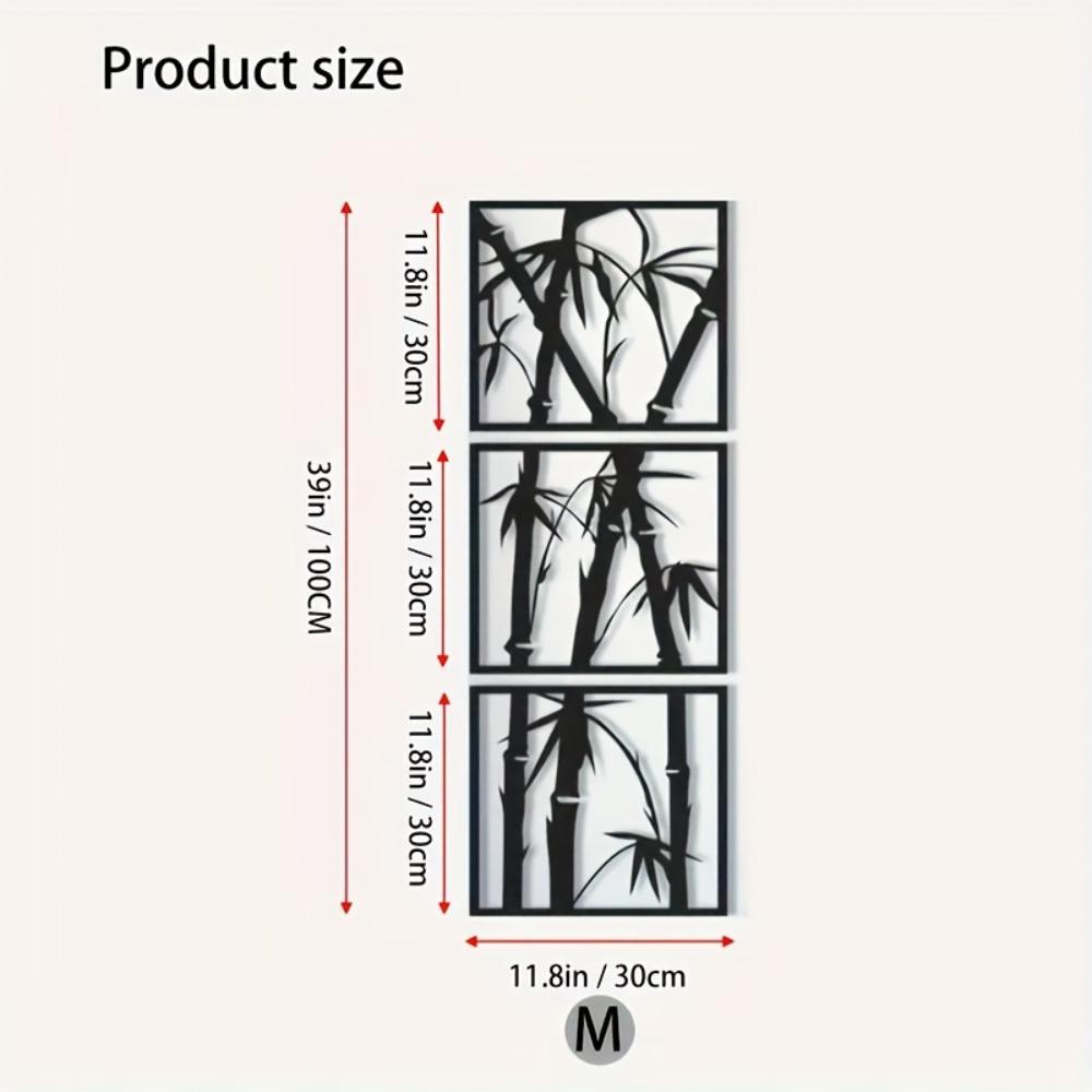 

3-Piece Black Bamboo Branch Wall Art, Large Iron Metal Decor, Modern Minimalist Design with Pre-Drilled Holes for Easy Hanging 3pcs