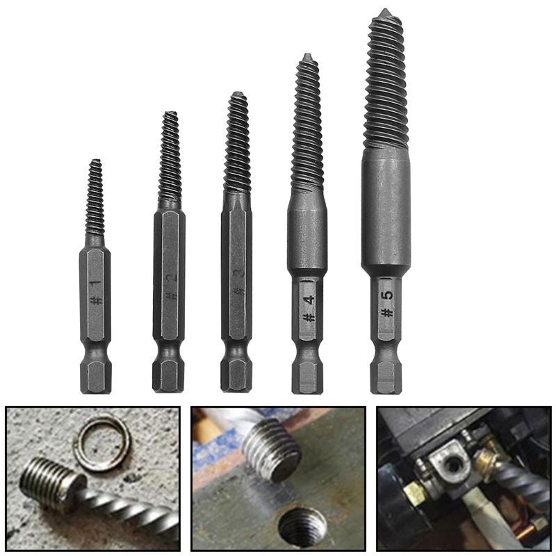 5x/Set Hexagonal Shank Screw Extractor Practical Spiral Flute Bolt Extractor Set Easy out Broken Screwdriver Extractor
