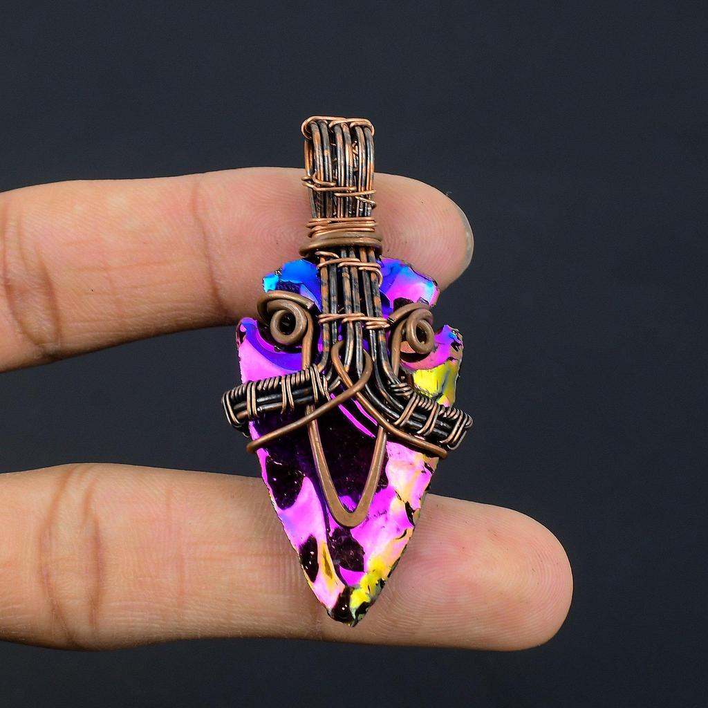 Peacock Aura Druzy Jewelry, 999 Copper Wire Wrapped Pendant Handmade Gemstone Jewelry, Gifts For Wife Brand New Pendant