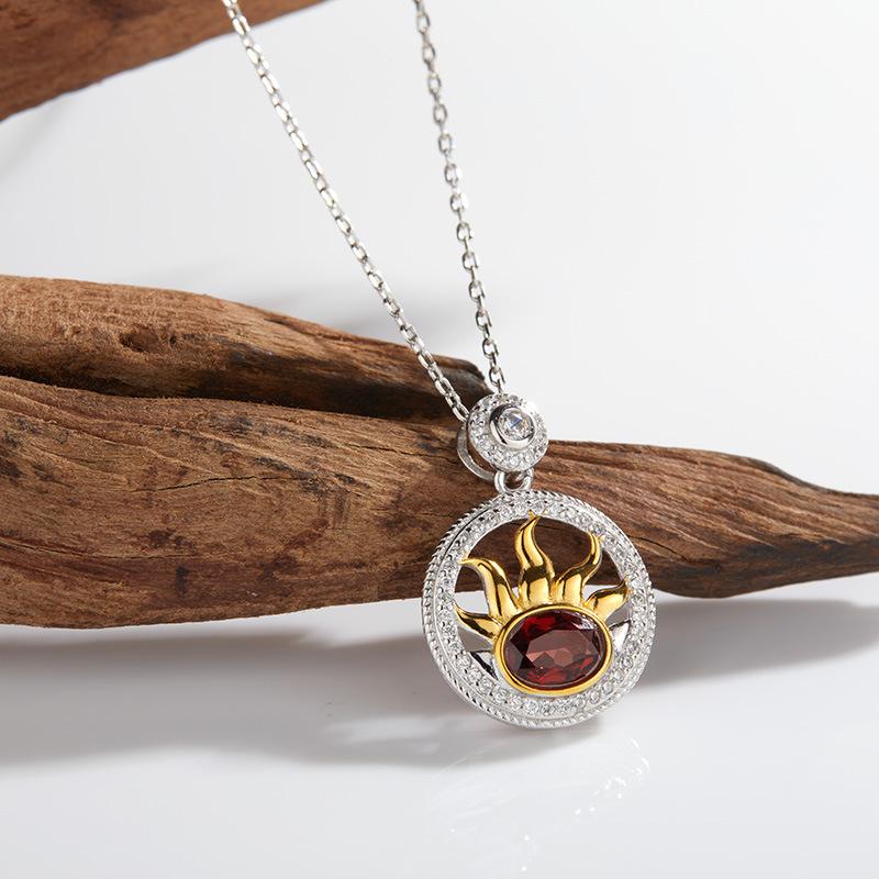 

Vintage Multi-Colored Gemstone Necklace S925 Sterling Silver Inlaid With Natural Topaz Garnet Collarbone Chain Accessories For Women