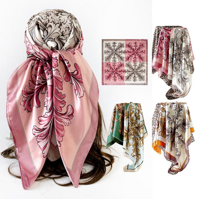 90cm Scarf, Headscarf, Women’s Two-Tone Printed Fashionable Versatile Shawl, Rayon Square Scarf