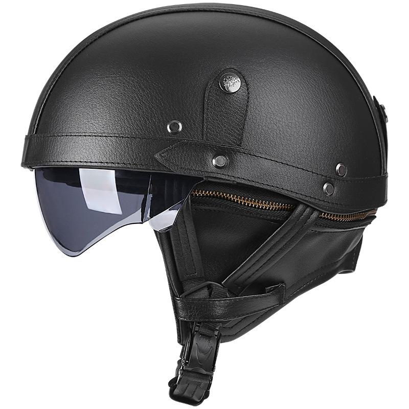 

Electric vehicle helmet for men and women, retro half helmet for all seasons, summer helmet with neck gaiter, motorcycle scooter helmet, gray safety S
