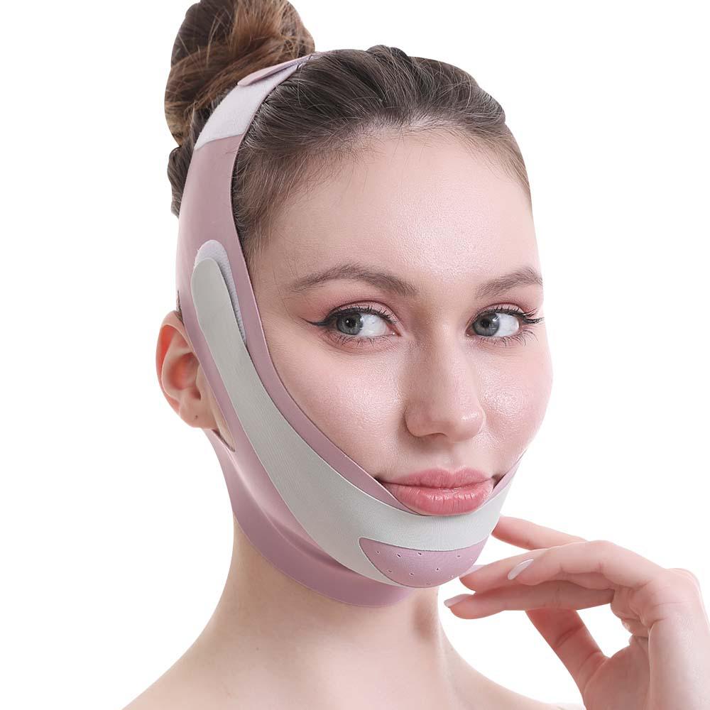 Pink Mesh Breathable V-Face Lifting Bandage for Jawline Contouring
