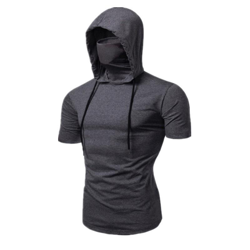 2023 Summer Men's Fashion Ninja Hooded Elastic T-Shirt with Mask