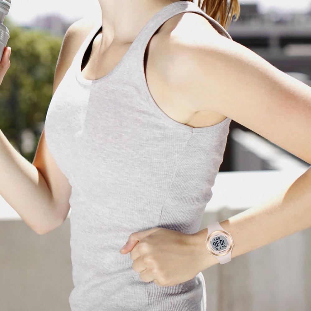 GOLDEN HOUR Waterproof Sports Ladies Digital Chronograph Watch Silicone Strap Rose Gold Starlight Milk White Modern