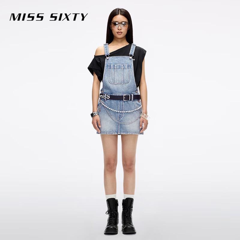MISS SIXTY Retro Distressed Denim Suspender Dress