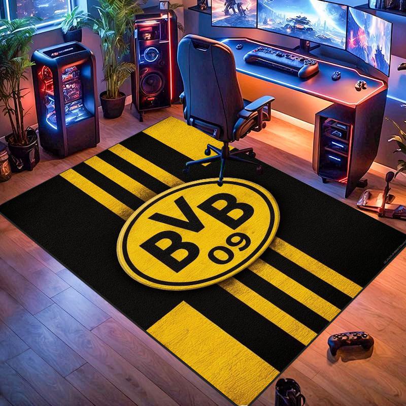 Borussia Dortmund BVB 09 Owalne Logo Nadruk Paskowy Dywanik Obszarowy Antypoślizgowa Prostokątna Mata Podłogowa Fana Piłki Nożnej Gamingowy Salon Sypialnia Wystrój Domu Dywanik