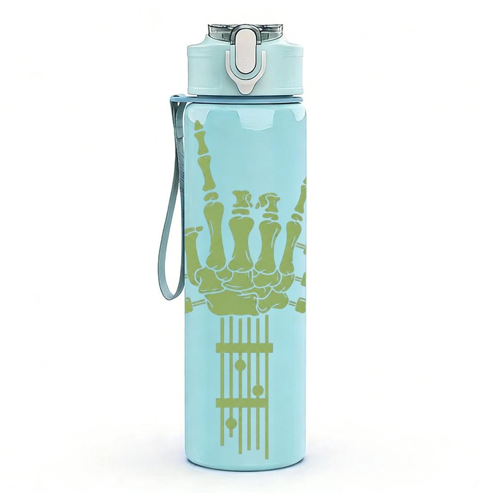 1PC Skeleton Hand Gesture 750ml Color Plastic Sports Water Bottle Leakproof Flip Straw Lid Suitable for Sports Office Home Use