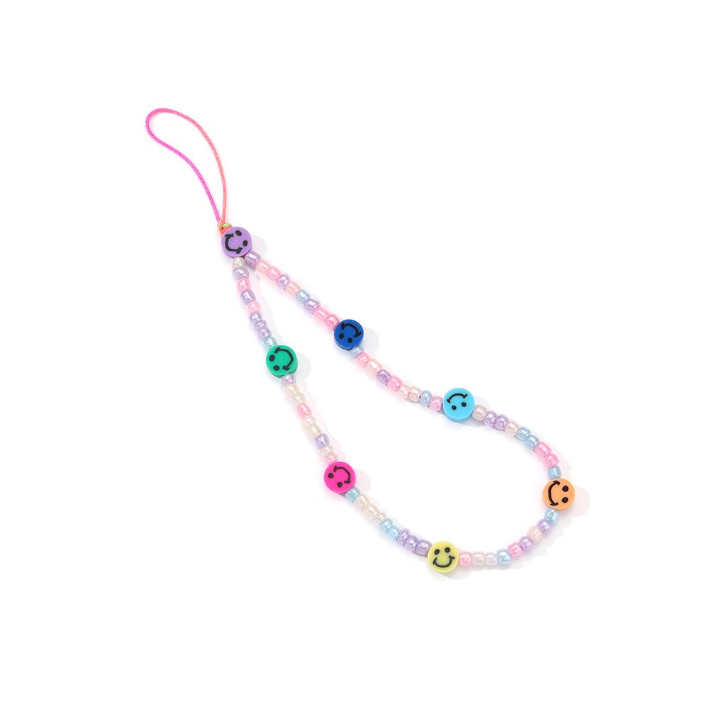 Creative handmade colored acrylic beaded mobile phone chain ins personalized soft pottery wrist anti-loss pendant pendant