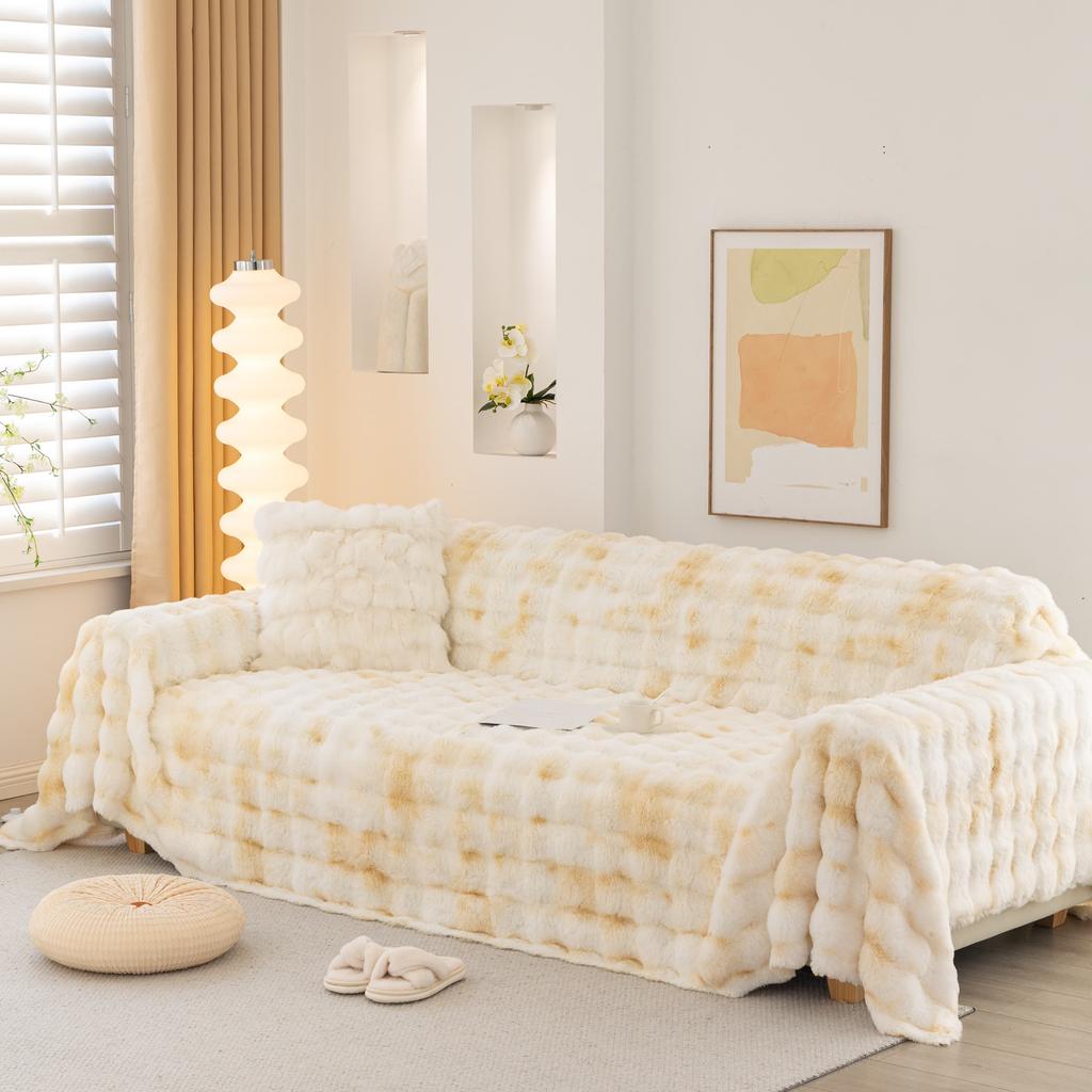 1PC Tie-Dye Colorful Bubble Imitation Rabbit Fur Plush Sofa Towel Suitable for Living & Bedding Room Thicken Warm Blanket