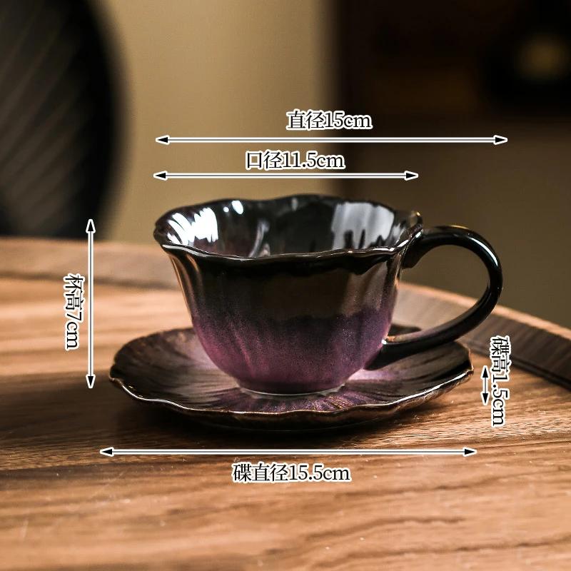 

Gradient Painted Ceramic Cup&saucer Flower Edge Cups Dining Table Coffee Mug Milk Cup Afternoon Tea Teacup Fruit Juice Container 300ml