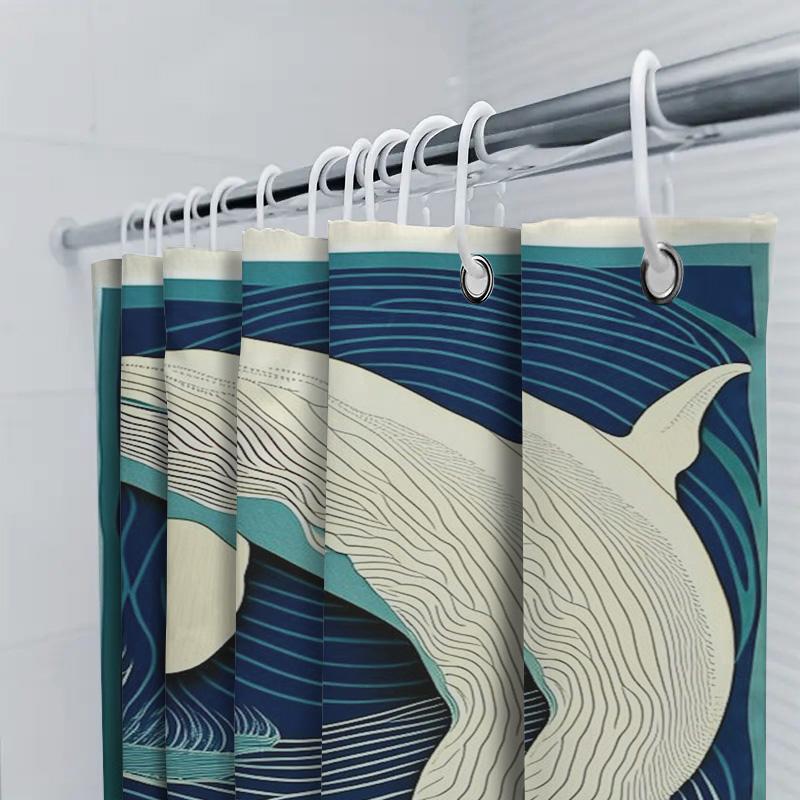 Whale Print Shower Curtain Blue White Pattern Home Decor Waterproof Bathroom Decoration Customizable Size Options Available Inte