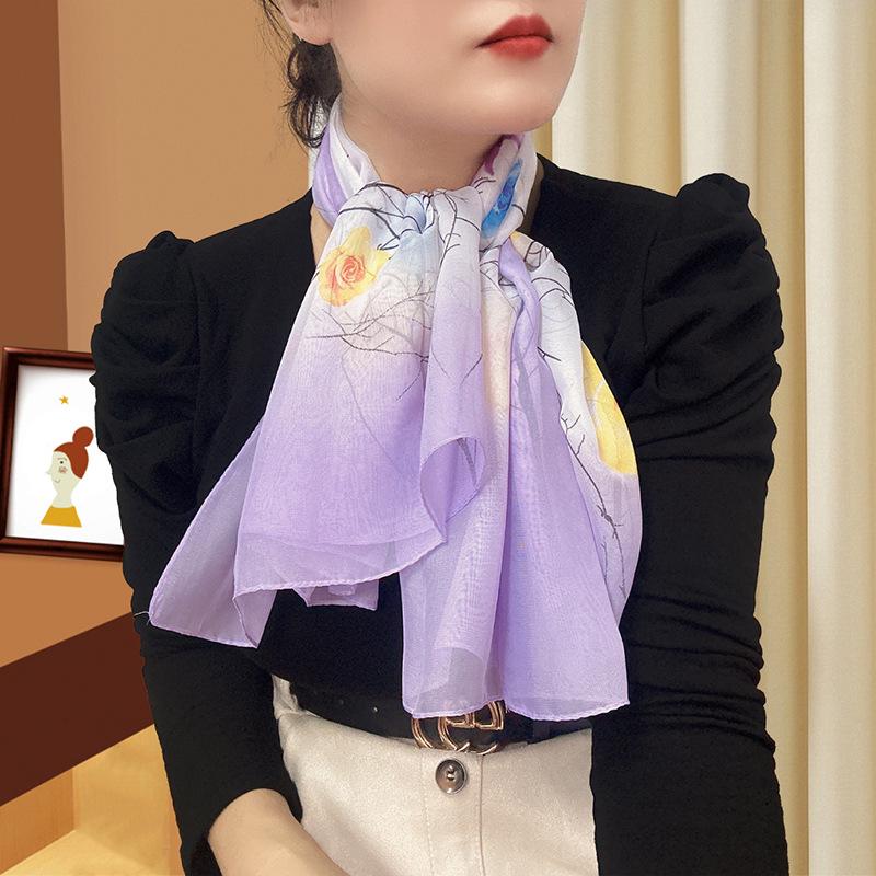 Large 95cm Square Korean Silk Chiffon Scarf for Women - Printed Neck or Head Scarf