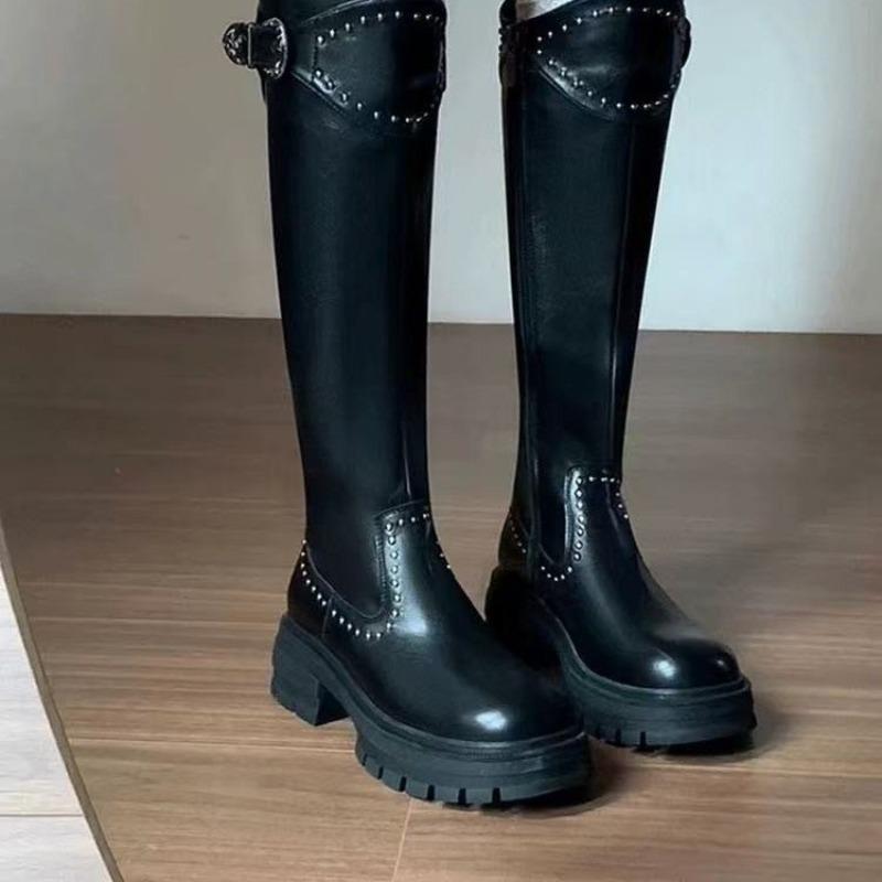 

Fashion Waterproof Women 2025 Autumn and Winter New Foreign Style Travel High Boots Non-slip Long Boots 35 чёрный