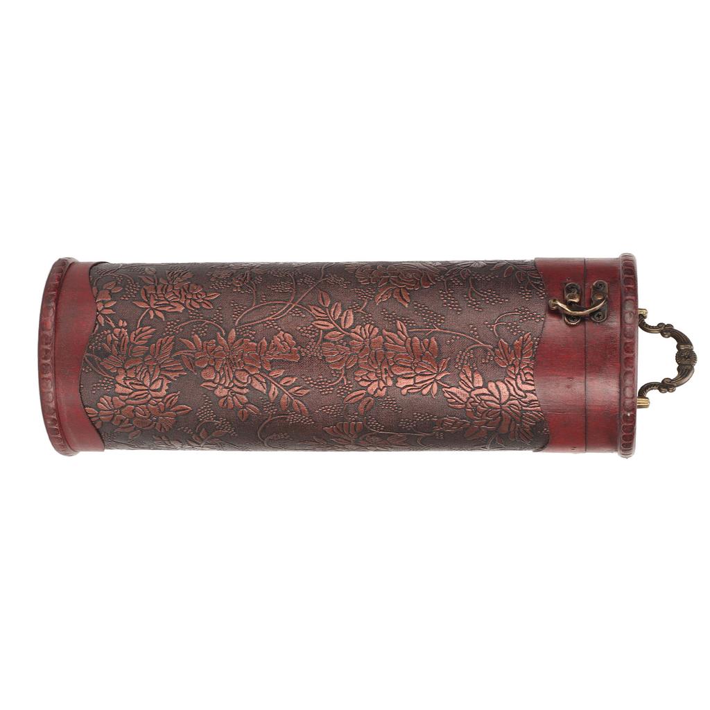 Antikk Finish Tre Vinkasse Drue Mønster Kunstlær Bærbar Rødvin Oppbevaring