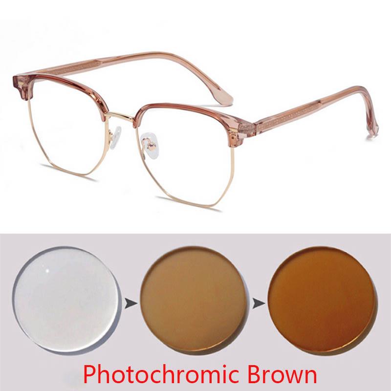Fashionable Semi-Rimless Eyeglasses Frames With Temples Short-Sight Eyewear Diopter 0 -0.5 -0.75 -1.0 To -6.0