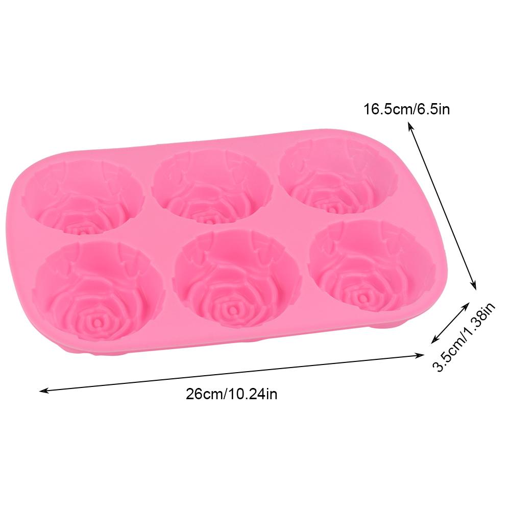 6-Hohlraum Rosenförmige Silikon Pudding Schokoladenkuchen Form Mikrowellen- Gefrierschrankfest Rosa