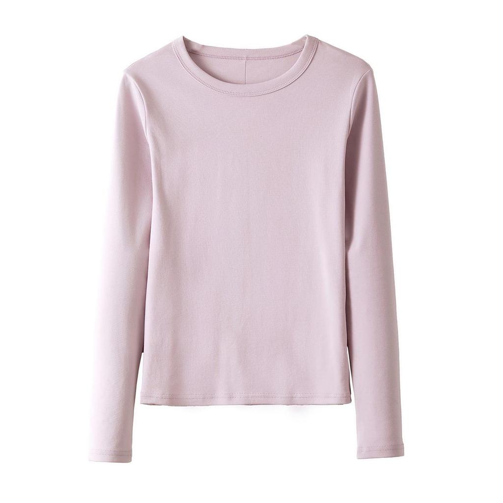 Women's Autumn 2025 Long-Sleeve T-Shirt: Combed Cotton, Versatile Design with Exposed Stitching, Simple Round Neck.