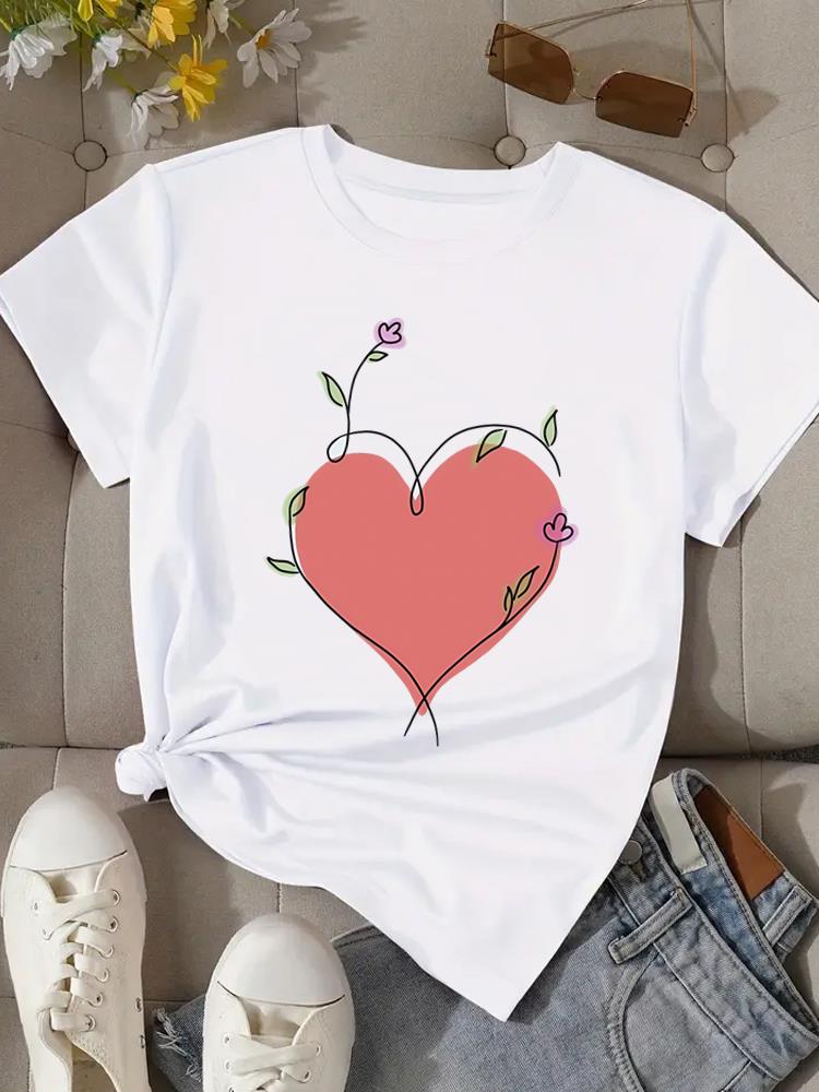 (Asian Size) Print Fashion Female Tee Top Women Clothing T Shirt trend sweet 90s style Woman Short Sleeve Graphic T-shirts