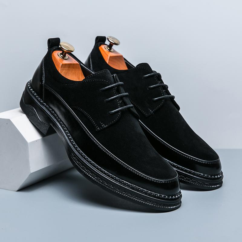 Fashion Fashion Brand Men's Suede Leather Shoes Soft Sole Non Slip British Style Flat Bottom Loafers Commuting Outdoor Men's Work Shoes