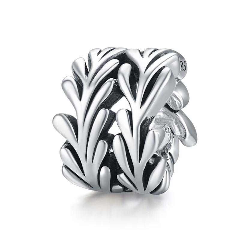 WOSTU 925 Silver Stopper Spacer Beads Cat Feather Round Charm Fit Bracelet Bangle DIY Jewelry Accessories