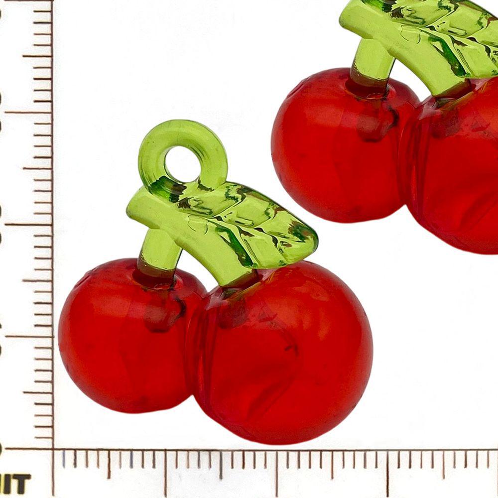 Set of 20 Red Resin 3D Fruit Charms: Strawberries and Apples for DIY Jewelry.
