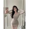 American Temperament Sexy Hottie Hooded Long-sleeved Dress Women's Spring Slim and Thin Inner Hip-wrapped Short Skirt