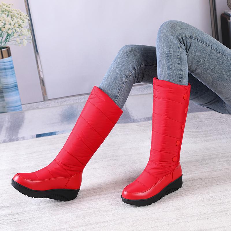 Warm Fur High Snow Boots Women Winter Shoes Casual Wedges Down Waterproof Black Red White Thick Plush Knee High Boots Girls