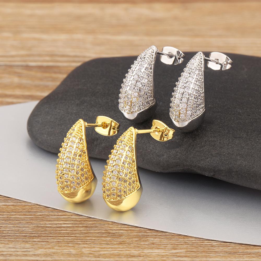 Nidin Klassisch Neues Design Wassertropfenform Funkelnder Zirkon Charms Ohrringe S/L Größen Auswahl Für Damen Feiner Ohrschmuck Zubehör