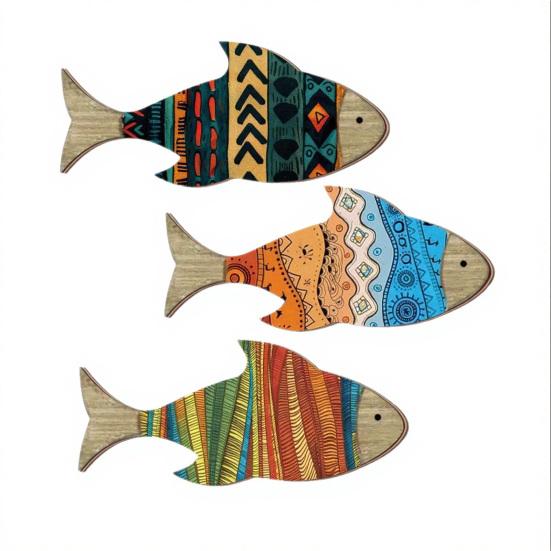 

3 Pcs Wood Fish Nautical Wall Decor Beach Coastal Hanging Wall Art Rustic Ocean Wall Sculpture for Living Room Bedroom Sets
