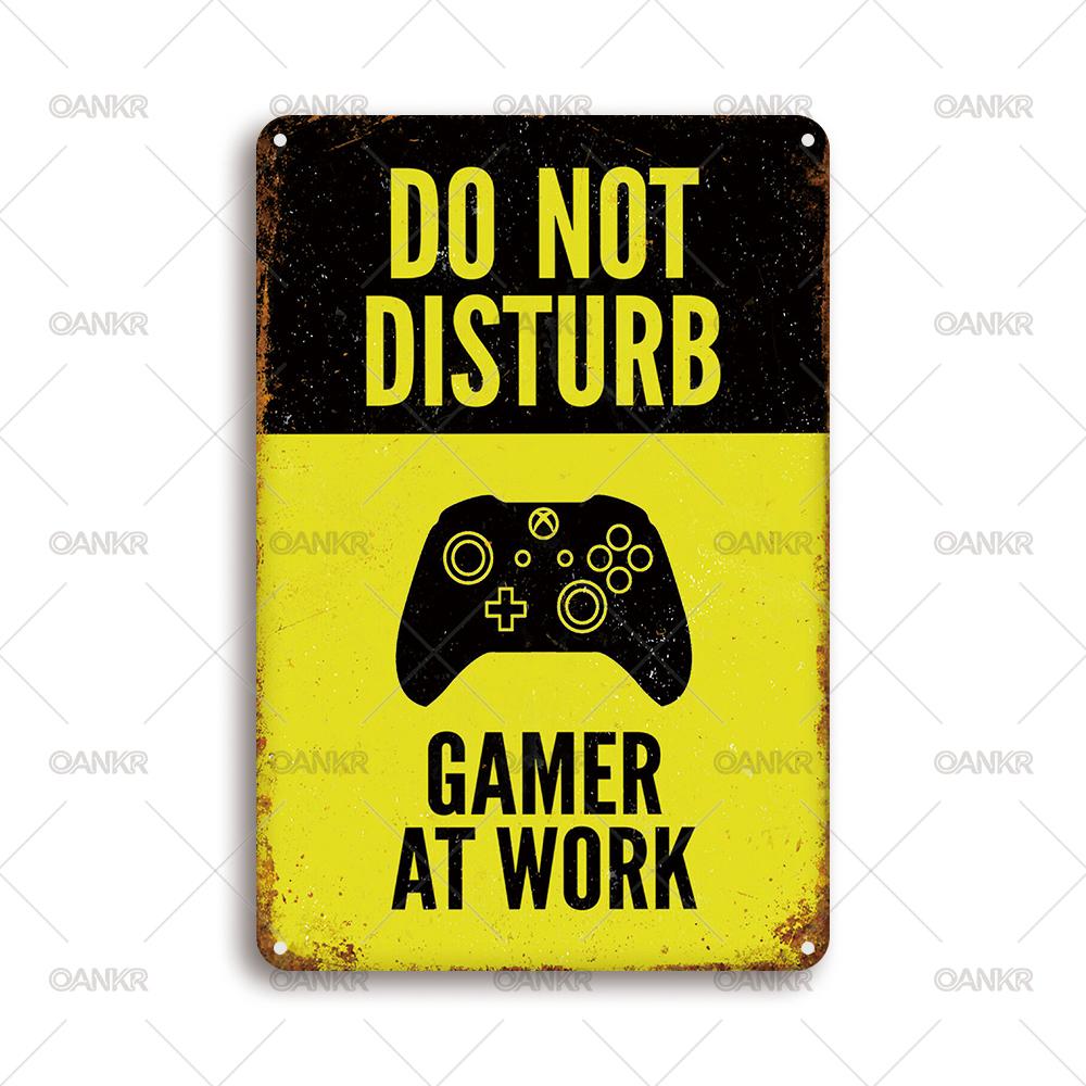 Vintage Art Gaming Poster Metal Tin Sign Do Not Disturb Gamer At Work Metal Signs for Man Cave Gamer Room Wall Decor Plaque 20x30cm(7.8x11.8inch)